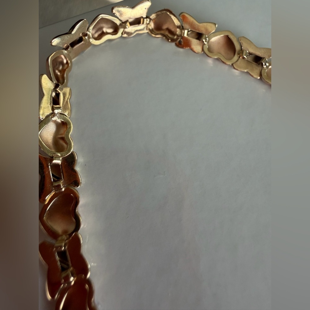 10K Solid Gold X & Heart Link Bracelet Two Tone Rose Gold 7” with Gift Box - Picture 4 of 16
